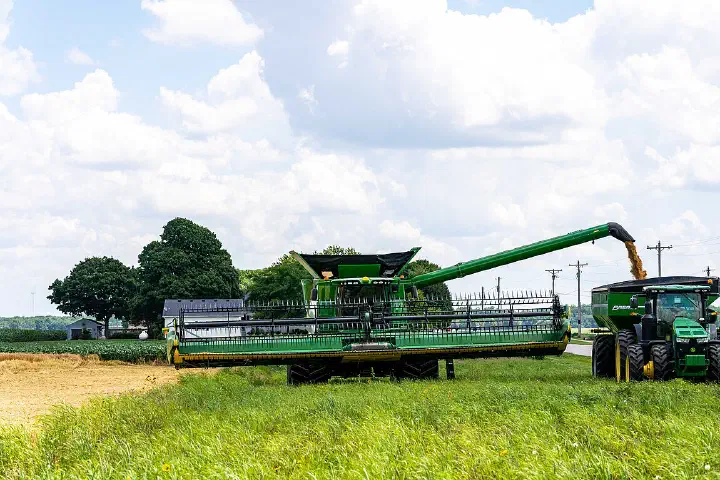 Mike Starkey harvests wheat on his field in Brownsburg, IN June 28, 2021. (NRCS