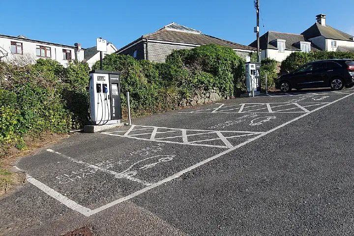 Electric car charging points, Trenwith Car Park, St Ives, Cornwall - May 2025