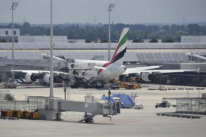 An Emirates Airbus A380 (A6-EDS) at Terminal 1 (Munich Airport), May 2012