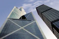 The prism-like façade of the 367.4-metre Bank of China Tower in Hong Kong, designed by I.M. Pei.