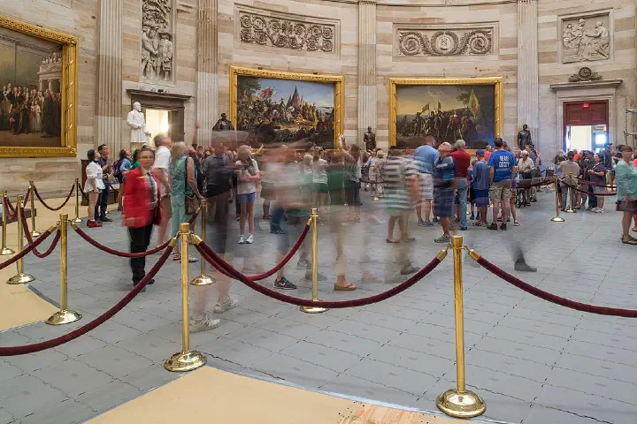 Work to restore the U.S. Capitol Rotunda began with the installation of floor protection