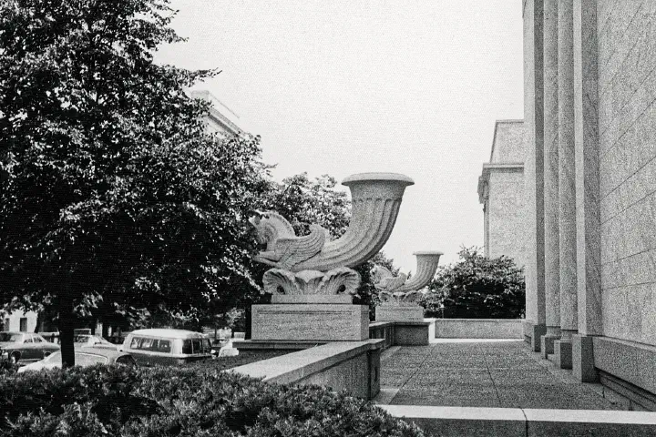 Rhyton sculptures, by W. H. Livingston, Sr., at the US House of Representatives' Rayburn House Office Building in Washington D.C. in 1978.Camera: