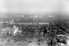 An eastward view of the National Mall from the top of the Washington Monument, between 1916 and 1918.