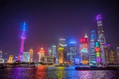 The Lujiazui skyline, Shanghai, at night.