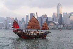 A traditional junk in Victoria Harbour, Hong Kong.