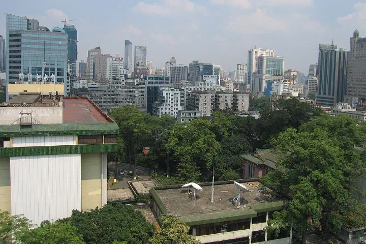 View of the Guangzhou skyline from the pagoda at Liurong Temple in Yuexiu District