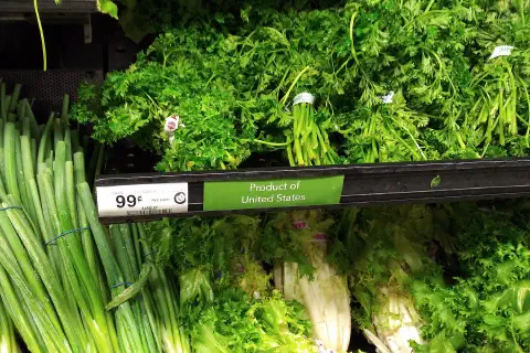 Vegetables in a supermarket produce section in Clearwater, Florida