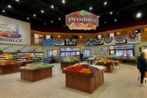 The produce section of a grocery store in Seneca Falls, New York