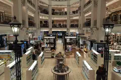 The interior of a department store.