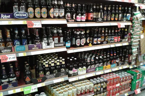 Shelves of beer at a Morrisons supermarket on October 2, 2013