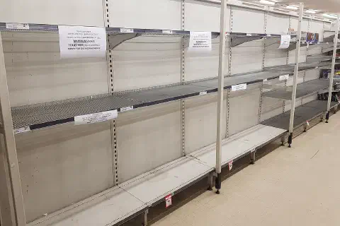 Empty supermarket shelves during toilet paper shortage in Sydney due to Coronavirus fears