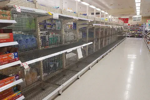 Empty supermarket shelves in Australian supermarket during 2019–20 coronavirus pandemic in Australia