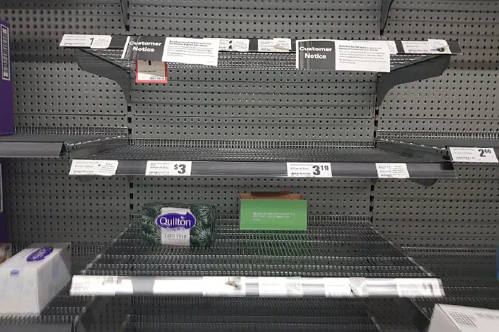 Empty supermarket shelves in Australian supermarket during 2019–20 coronavirus pandemic in Australia