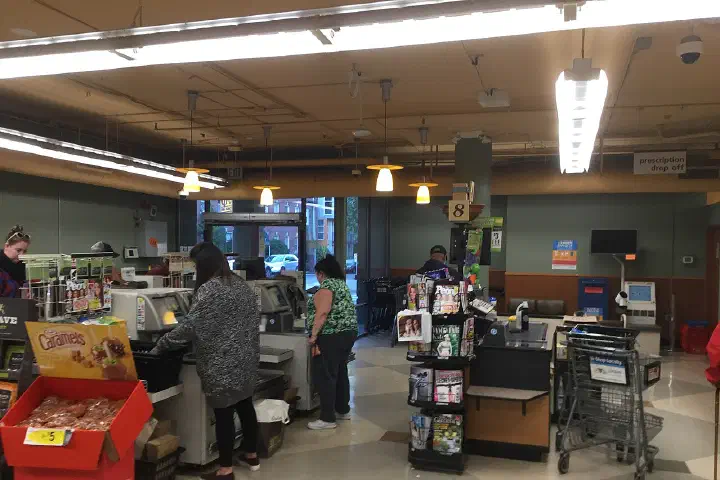 The back entrance to the store used to have a couple lonely checkouts -- specifically, four self-checkouts and the abandoned-looking register 8