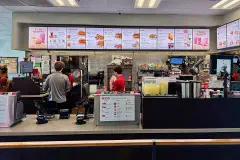 The interior of a Chick-fil-A restaurant in Cornelia, Georgia.
