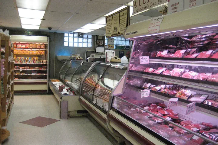Butcher counter in Grocery store in New Orleans, 2008. (Langenstein's, Uptown)