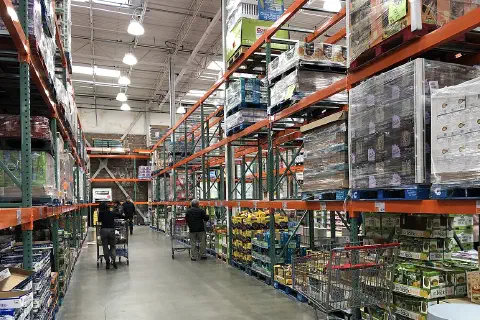 Empty shelves in the Costco Warehouse store in Waltham, Massachusetts on Monday afternoon, March 2, 2020