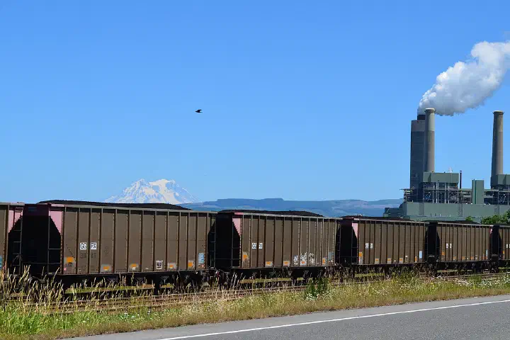 The Big Hanaford Power Station near Centralia, Washington in active operation with steam rising