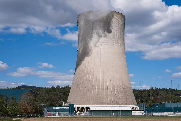 Close view of the cooling tower of the Gösgen Nuclear Power Plant