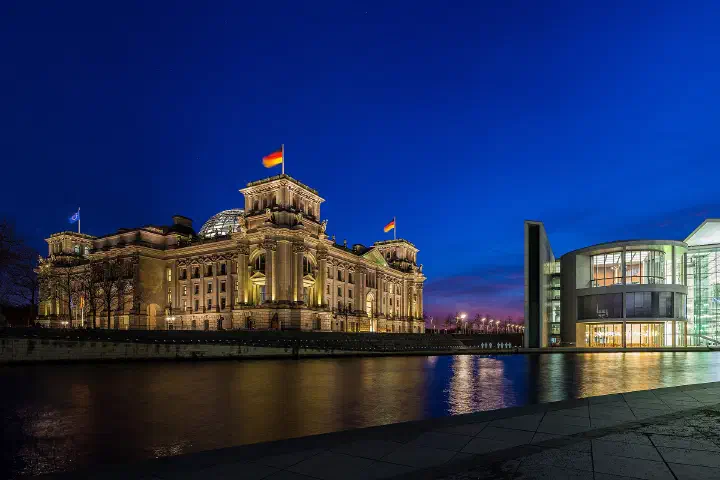 The Reichstag and the Paul-Löbe-Haus in Berlin's government quarter