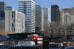 Part of the skyline of the Amsterdam business district Zuidas in 2021.