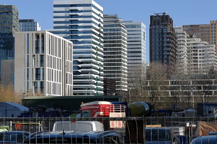 Part of the skyline of the Amsterdam business district Zuidas in 2021