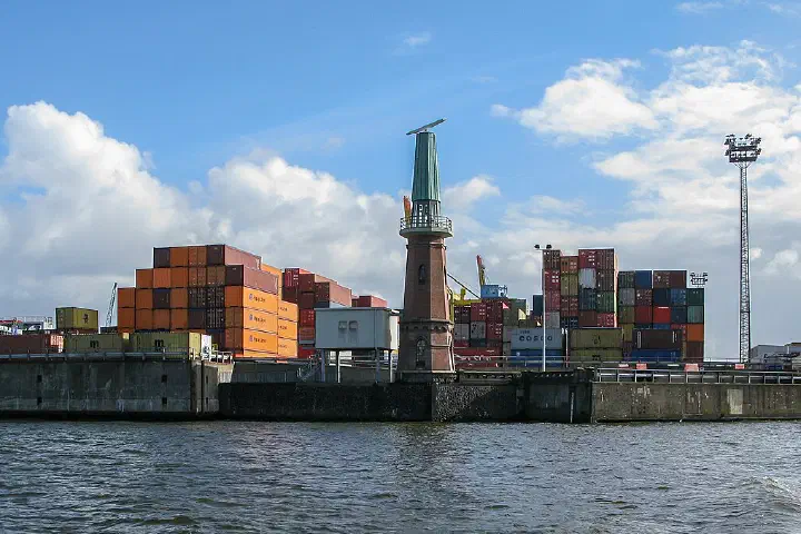 Lighthouse and radartower Ellerholzhöft, Port of Hamburg, Germany