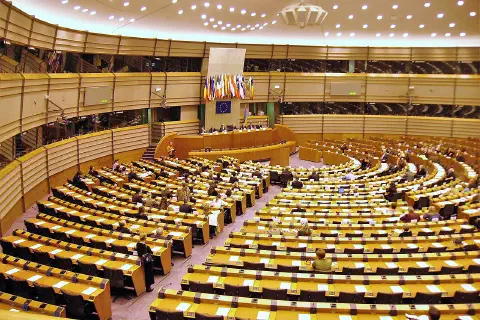 The inside of the European Parliament in Brussels in January 2006