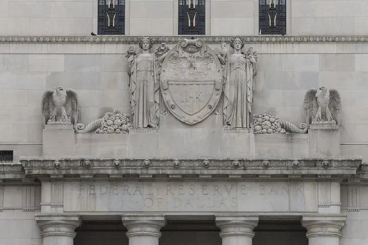 Entrance to the 1920 Federal Reserve Bank building in Dallas, Texas