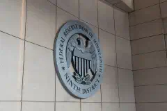 The entrance to the Federal Reserve Bank in downtown Minneapolis, Minnesota.