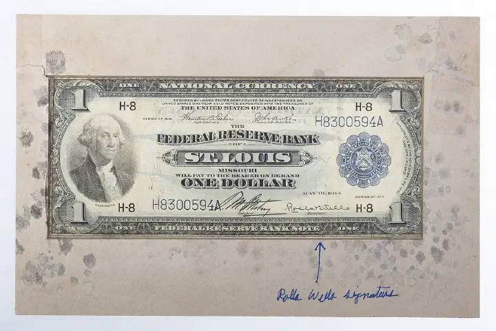 Currency certificate from the Federal Reserve Bank signed by Rolla Wells