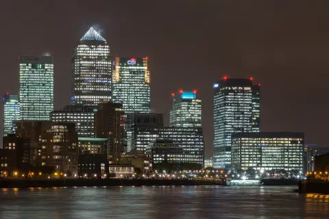 Canary Wharf seen from Wapping, East London