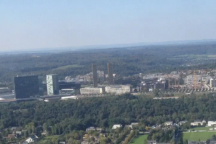 Aerial view of the southern part of the Kirchberg quarter in Luxembourg City