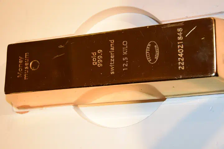 A gold bullion bar at the Swiss Money Museum, Zurich