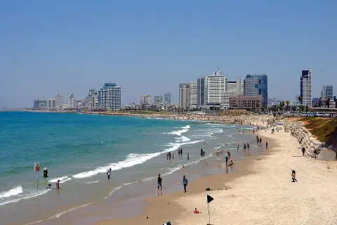The Tel Aviv skyline and city beach.