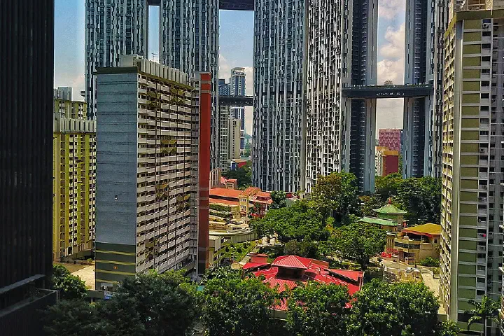 The Tanjong Pagar Housing Estate with the Pinnacle@Duxton in the background