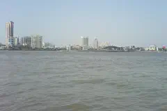 The Mumbai skyline, seen from the Haji Ali Causeway.
