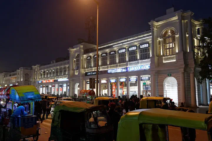 Connaught Place, B Block at night, Delhi