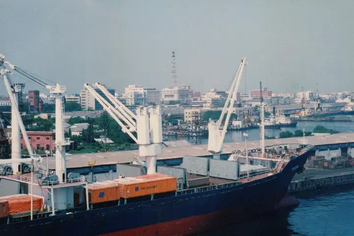 Madras Port, with buildings on Rajaji Road in background