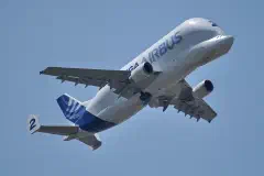 An Airbus Beluga transport aircraft at Toulouse-Blagnac, June 2014.