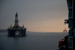 Drilling rigs in the Cromarty Firth near Invergordon, waiting to be dismantled.