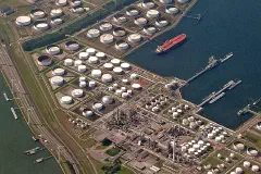 Aerial view of the 5th Petroleum Port of the Europort section of the harbour of Rotterdam, Netherlands, June 2014