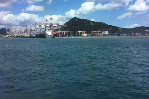 View of Busan Port from a boat coming from Hakata