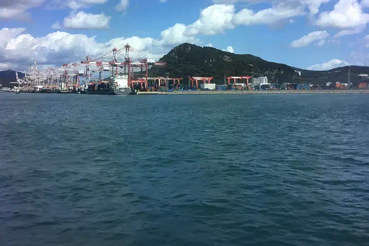 View of Busan Port from a boat coming from Hakata