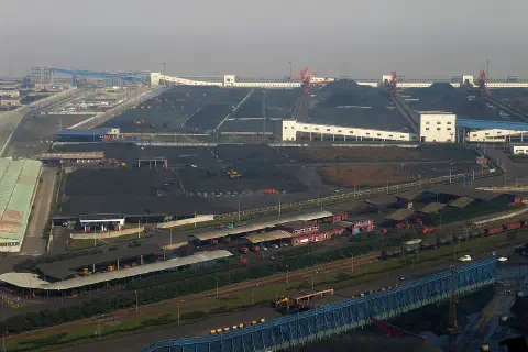 Coal piles near Zhenhai dock