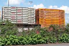 Flatrack containers stacked near the Burchardkai container terminal in the Port of Hamburg.