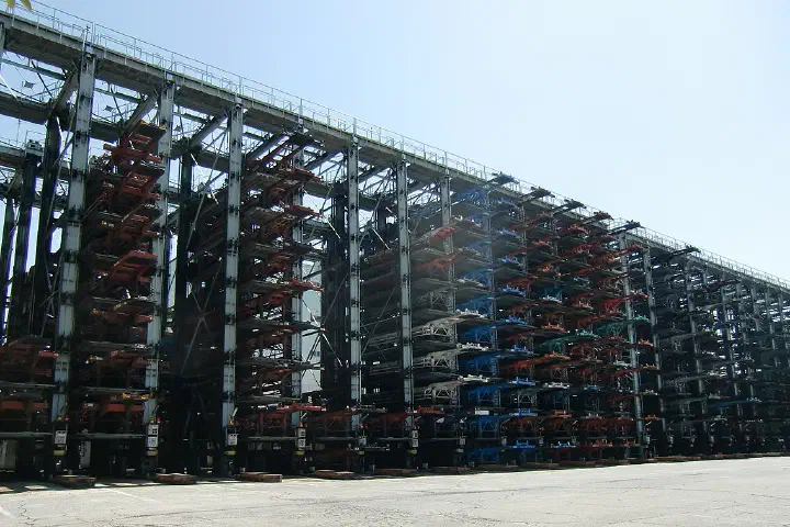 A stacking tower for container chassis