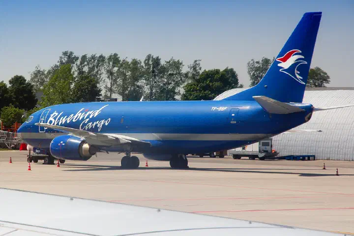 Boeing 737-300 SF cargo converted operated by Bluebird Cargo at Katowice Pyrzowice Airport, Poland