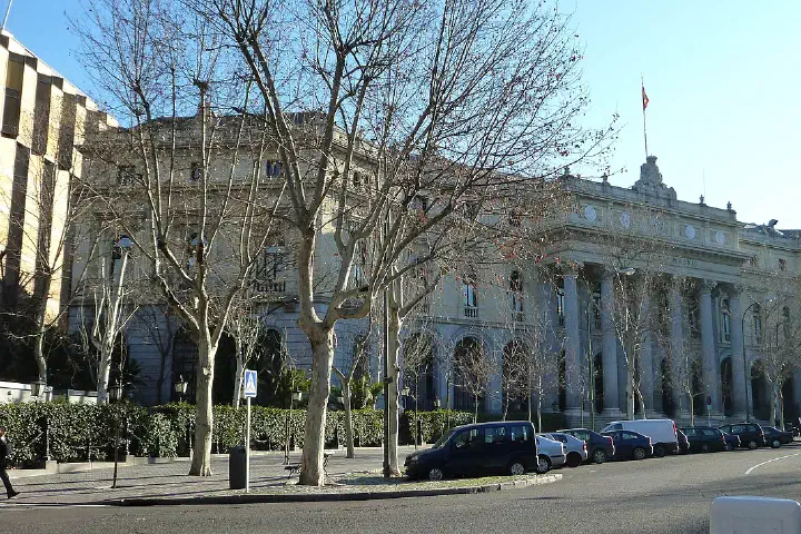 Façade of the Stock-Exchange Building in Madrid (Spain)