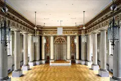 The Andrew W. Mellon Auditorium, looking at the stage from the rear balcony.